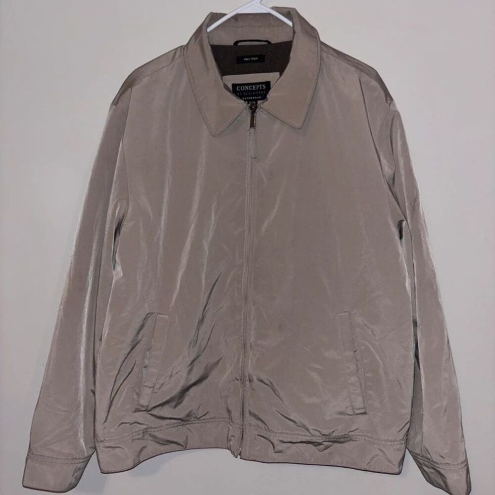 Vtg Concepts by Claiborne Men XL Poly Tech Jacket Fleece Lined Taupe Windbreaker